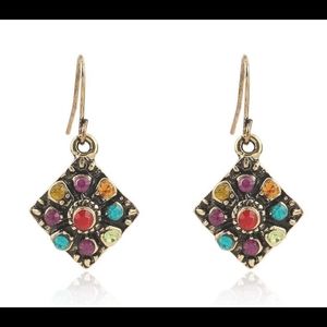 Golden alloy colorful rhinestone boho drop earring